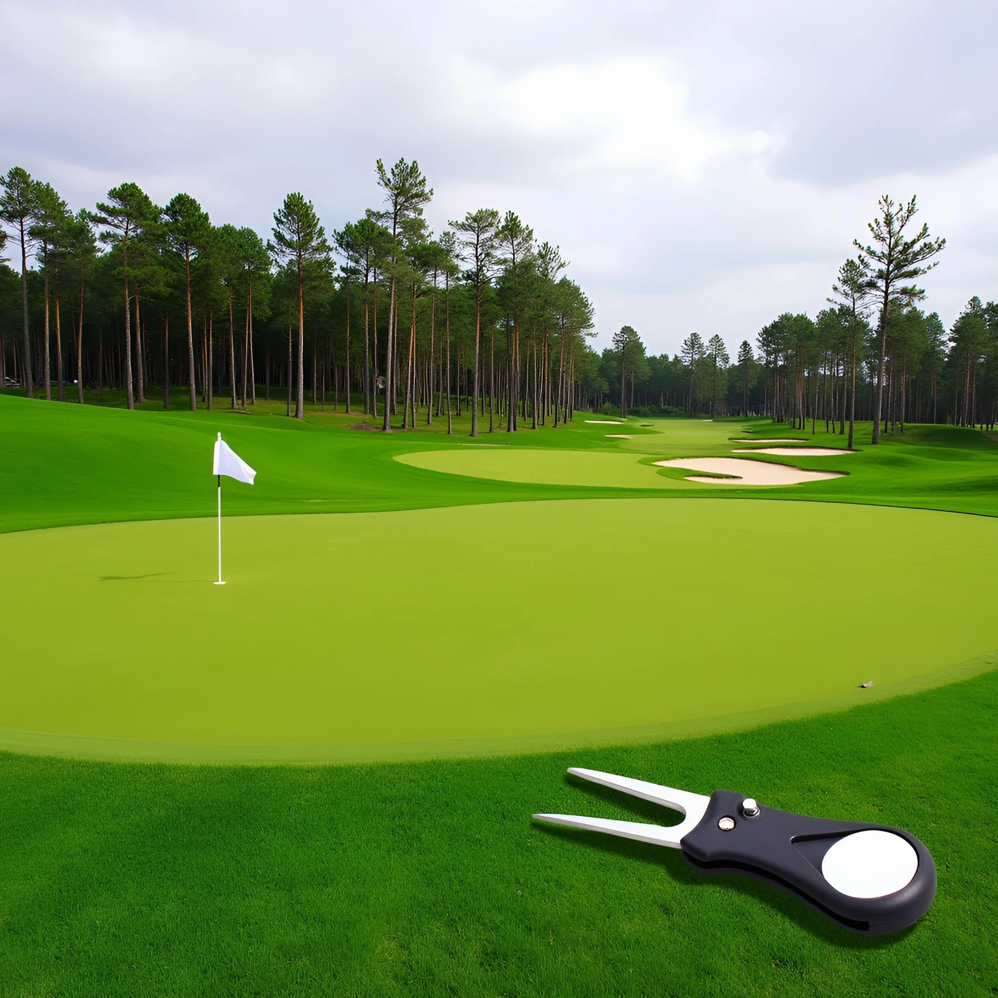 Herramienta de reparación de golf de acero inoxidable plegable con marcador de pelota desmontable