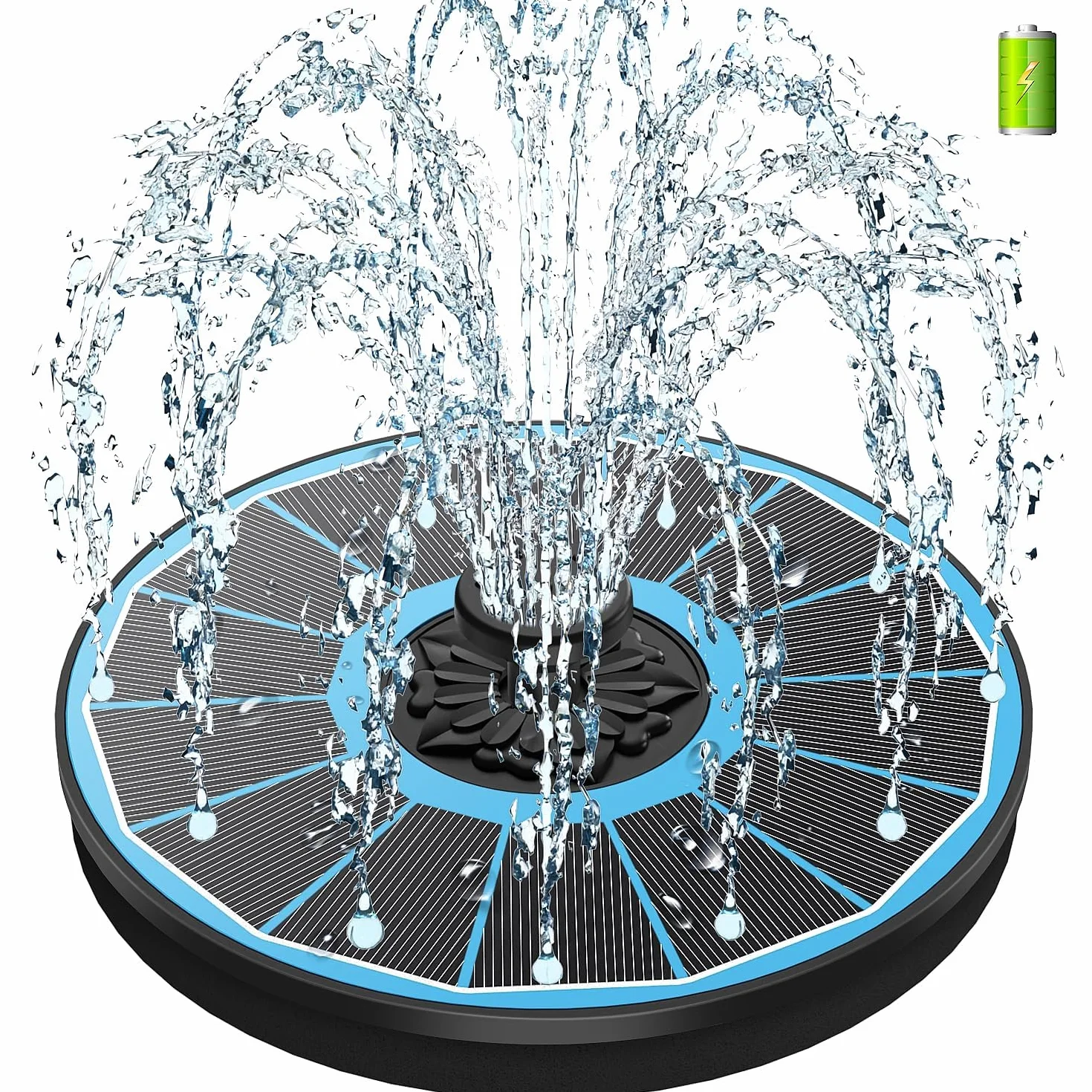 SZMP Fuente Solar con 2000mAh Batería, 2025 Nuevo 3.5W Bomba de Agua Solar - Trabajar en días Nublados - 8 Boquillas y 4 Fijadores, para Estanque de Jardín Fuente, Baño para Pájaros, Piscina