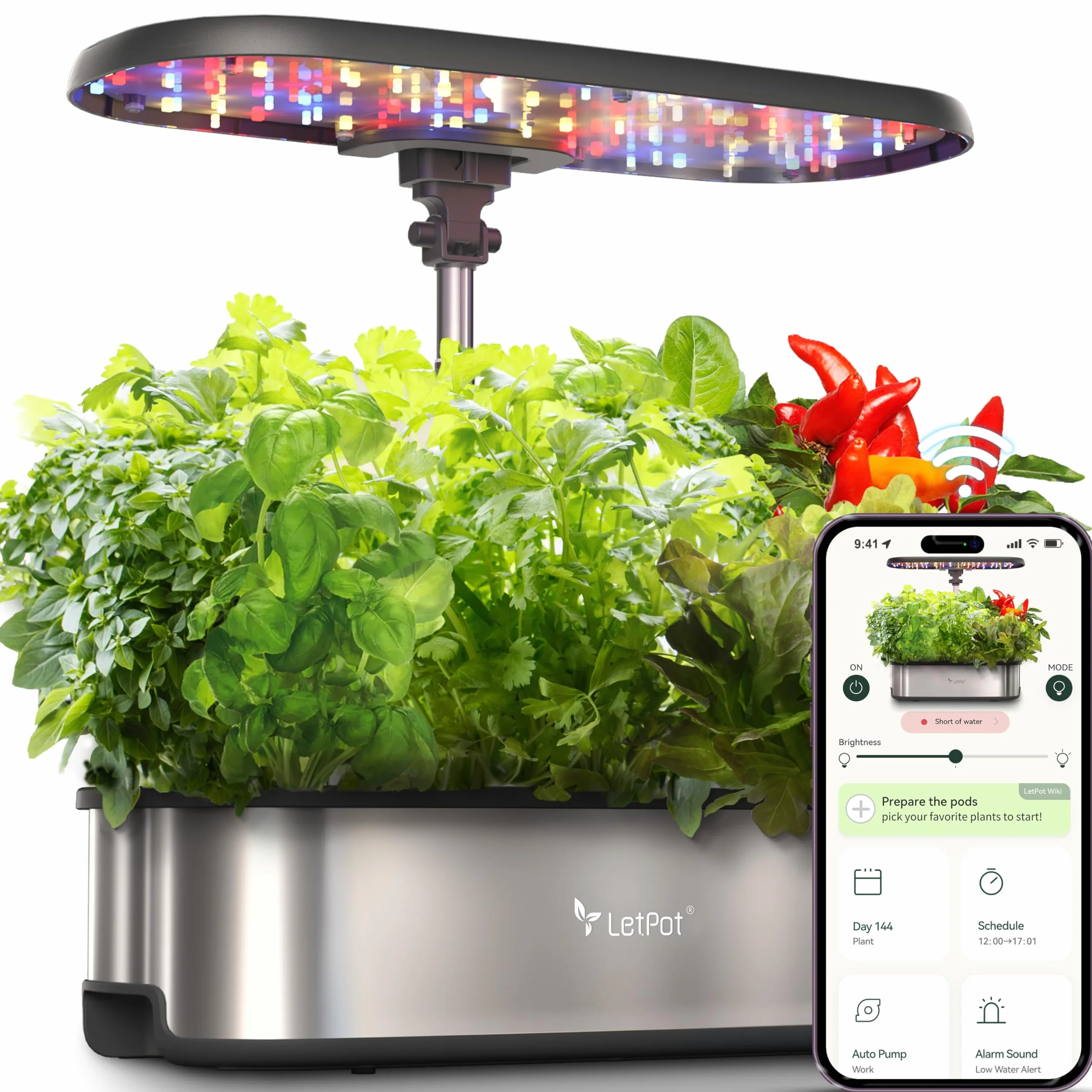 LETPOT LPH-SE WiFi Sistema de Cultivo Hidropónico, Kit de Jardín de Hierbas Inteligente de 12 Cápsulas para Interiores, Jardín Interior con Luz de Crecimiento LED de 24W, Tanque de Agua de 5,5L