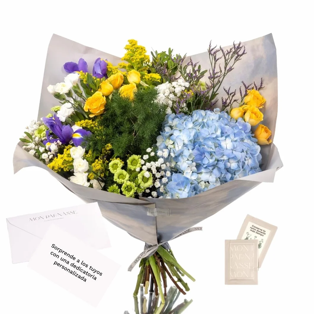Mon Parnasse - Ramo de Flores Naturales con Dedicatoria, Incluye Tarjeta Personalizada, Set Alimento Floral, Envoltorio Elegante, Regalo, Decoración, Frescura y Aroma - Radiante
