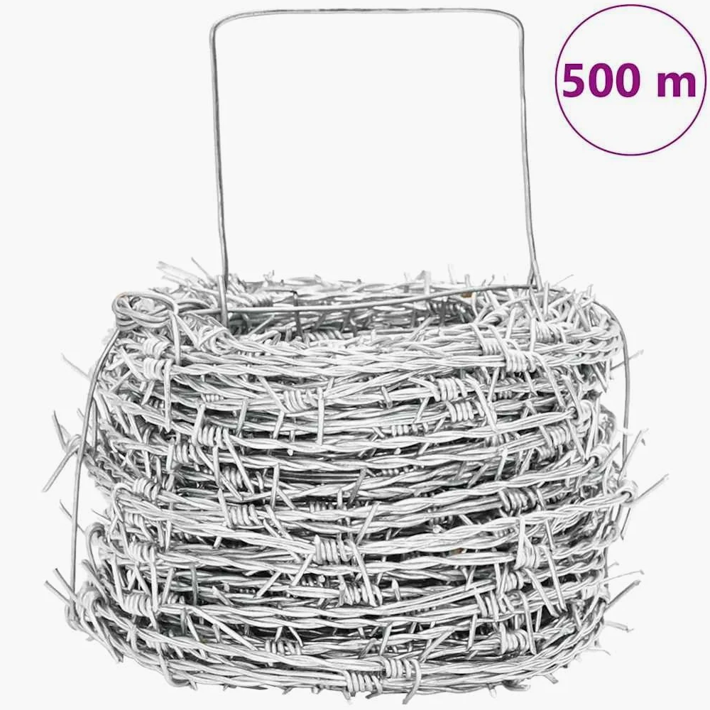 Alambre de púas de 500 m, rollo de alambre de acero galvanizado, diámetro de 1,6 mm, 2 hilos, 4 puntas, distancia entre espinas de 100 mm, para jardín, valla de pasto, protección para plantas