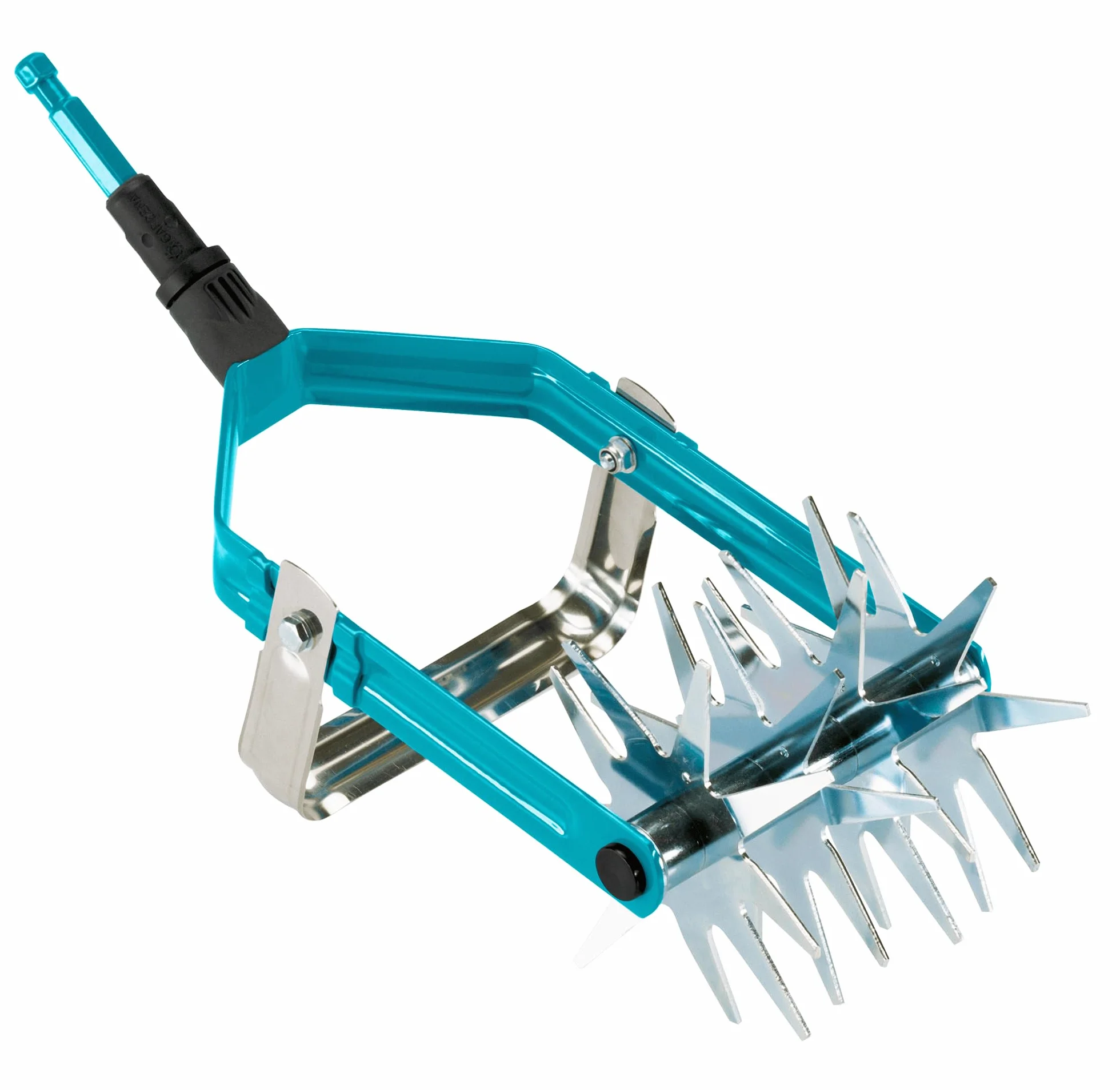 Desterronador-escardilla combisystem Gardena: escardilla para mullir y preparar siembra, ancho 14 cm, acero de calidad, recubierta con plástico termoestable, ruedas en estrella galvanizadas (3195-20)