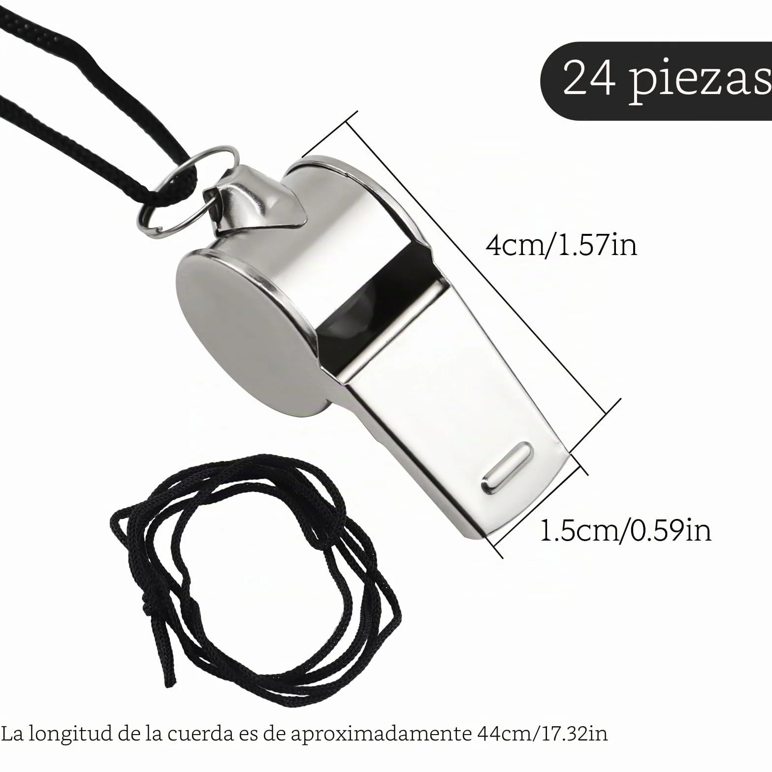 Silbato de Acero Inoxidable con Cuerda 24 Piezas para Entrenadores, Árbitros y Entrenamiento de Animales