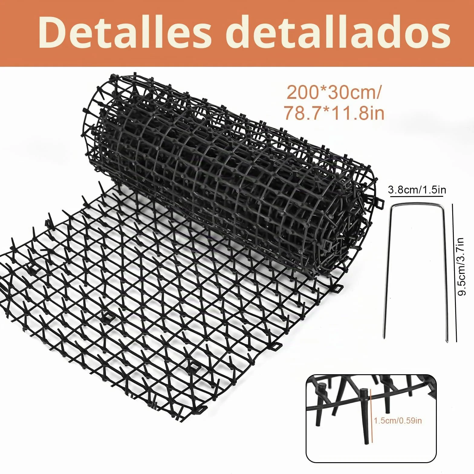 Haus- & Wildtierabwehr YHNDECO Dornengitter Gaten 30 x 200 cm gitter Anti Katzen Matte Katzenabwehr Garten mit 8 Erdnägel und 8 Kabelbinder, katzenabwehrmatte für Hunde Katzen Wildtiere