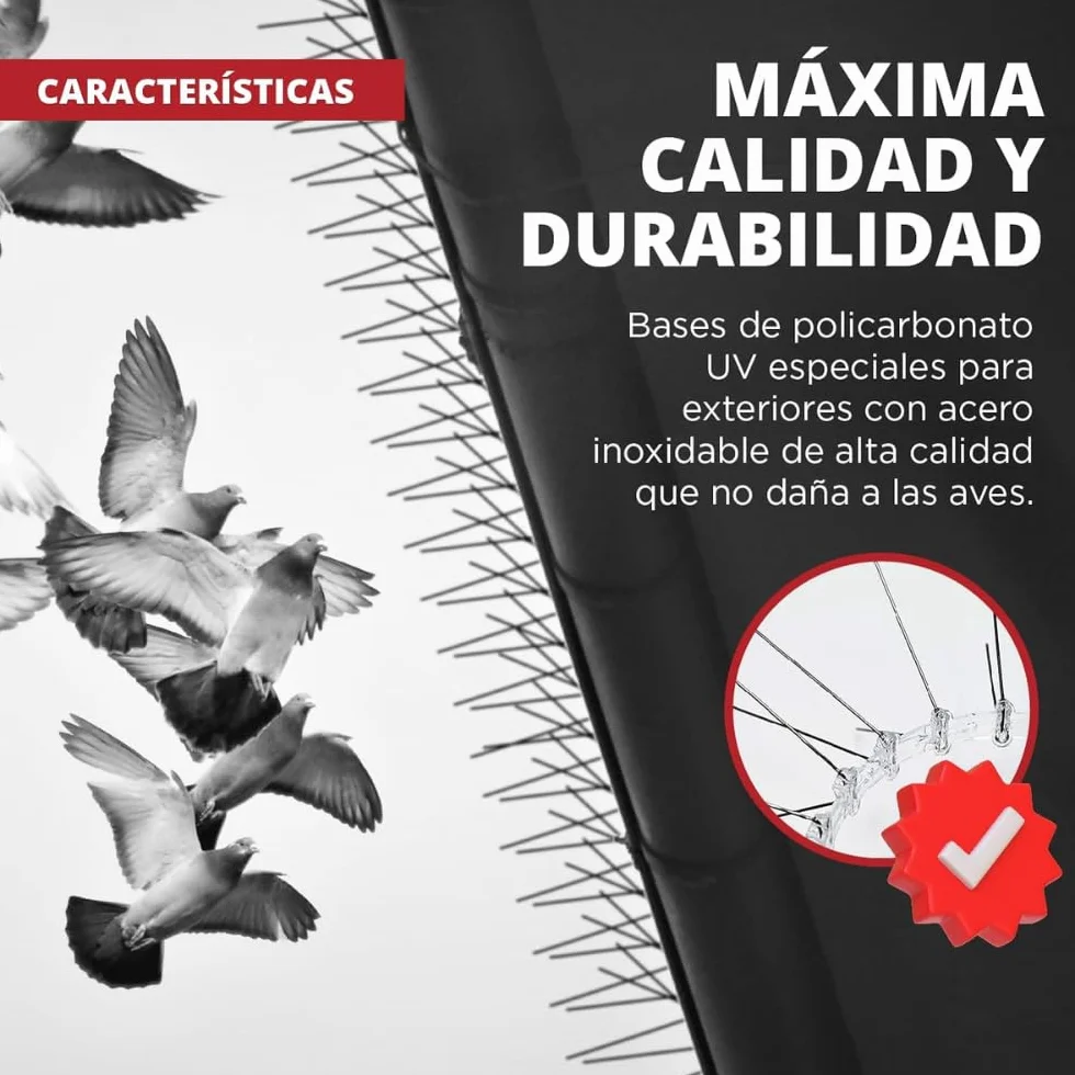 Pack de 5 Metros de Pinchos Antipalomas | Remi Hogar | Púas para Palomas de Acero Inoxidable | Ahuyenta Palomas Efectivo | 10 Tiras de 50cm Montadas | Con base transparente