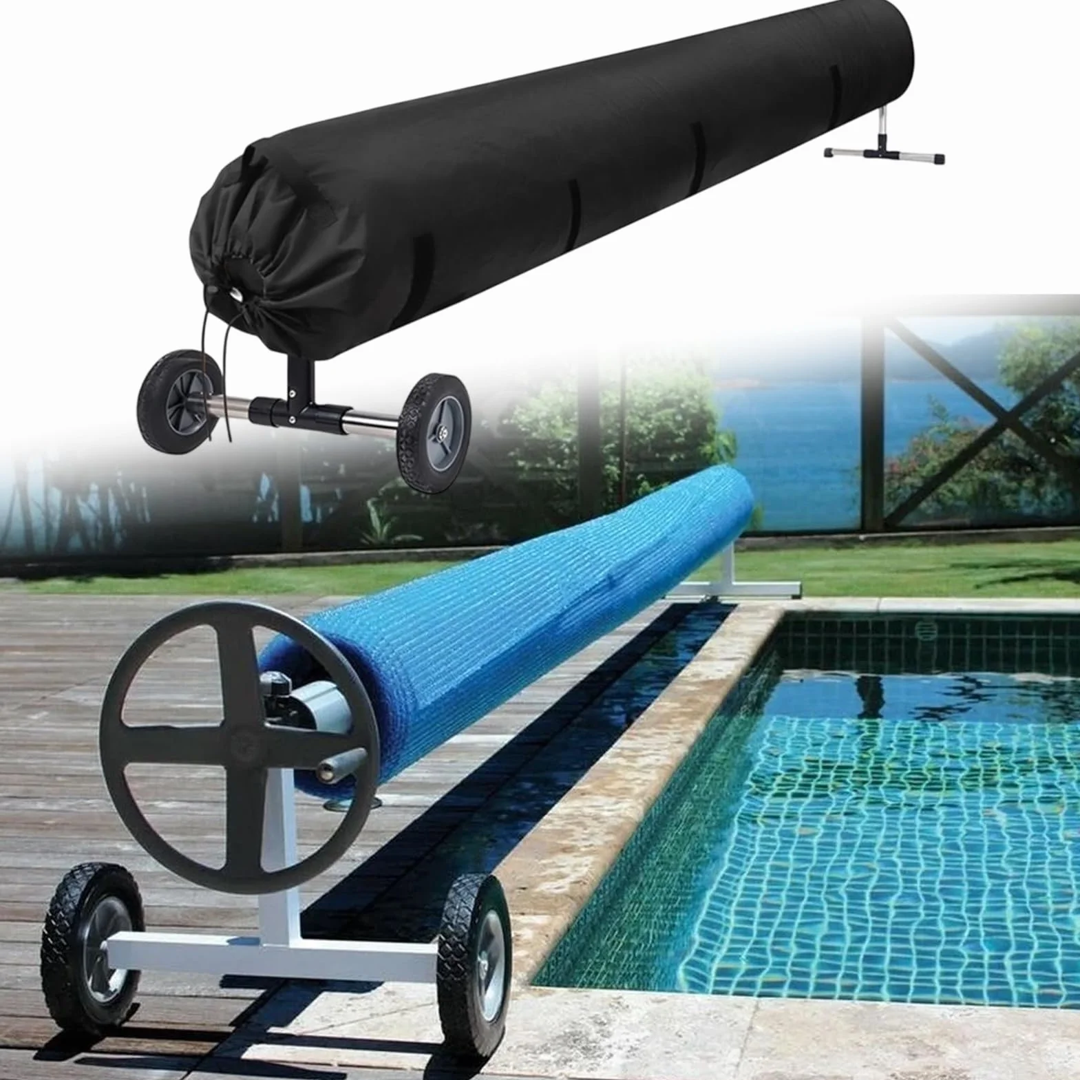 Cubierta De Carrete Solar De Piscina, Cubierta Protectora De La Manta Solar Resistente Al Agua 420d Para La Cubierta Protectora De La Piscina Sobre El Suelo Y La Piscina Enterrada