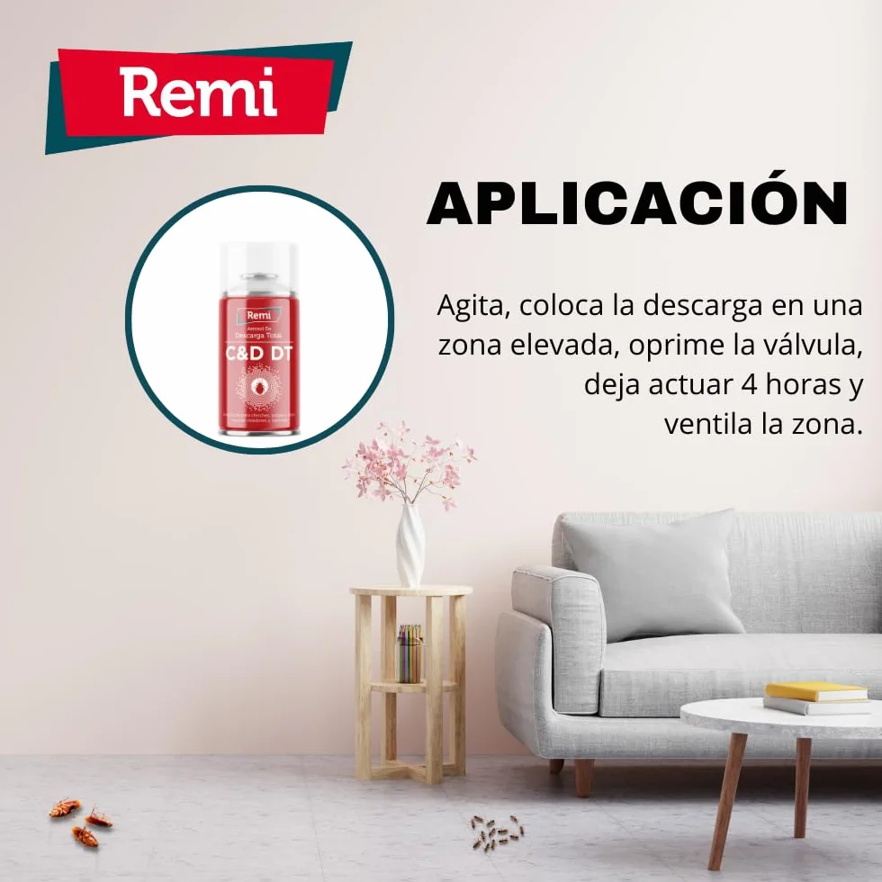 Remi Hogar Descarga Total Anti Chinches y pulgas | Bomba Humo Insecticida | Aerosol | Acción Choque Contra Plagas (150 ml) | Cucarachas, polillas e insectos voladores