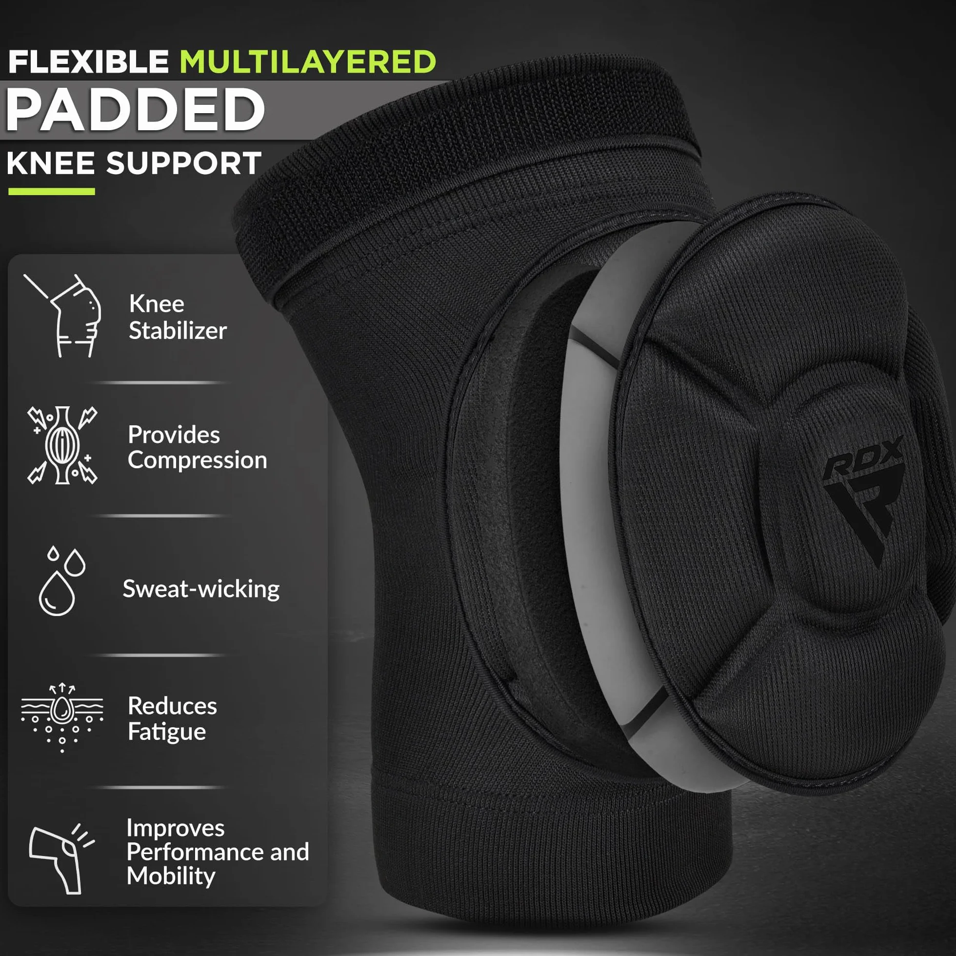 RDX MMA Knee Pads Esponja Gruesa Antideslizante Deportes Combate Kickboxing Artes Marciales