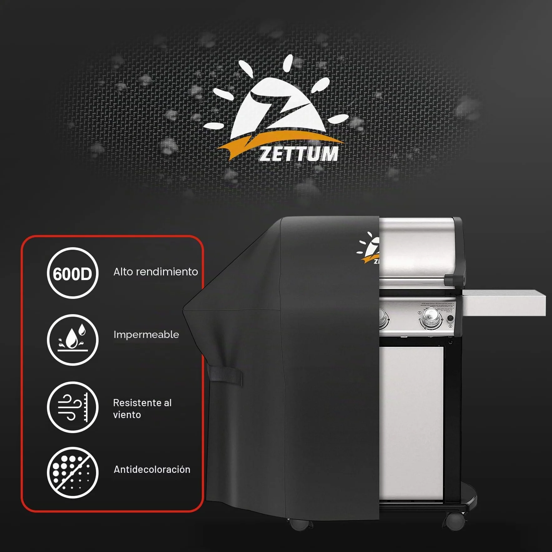Zettum Funda para Barbacoa de 132 cm - 7106 para Weber Spirit Serie 300, Resistente e Impermeable, Cubierta de Poliuretano para Weber Spirit E310, Sprit E315, E330 y Spirit II E310 (132x66x109cm)