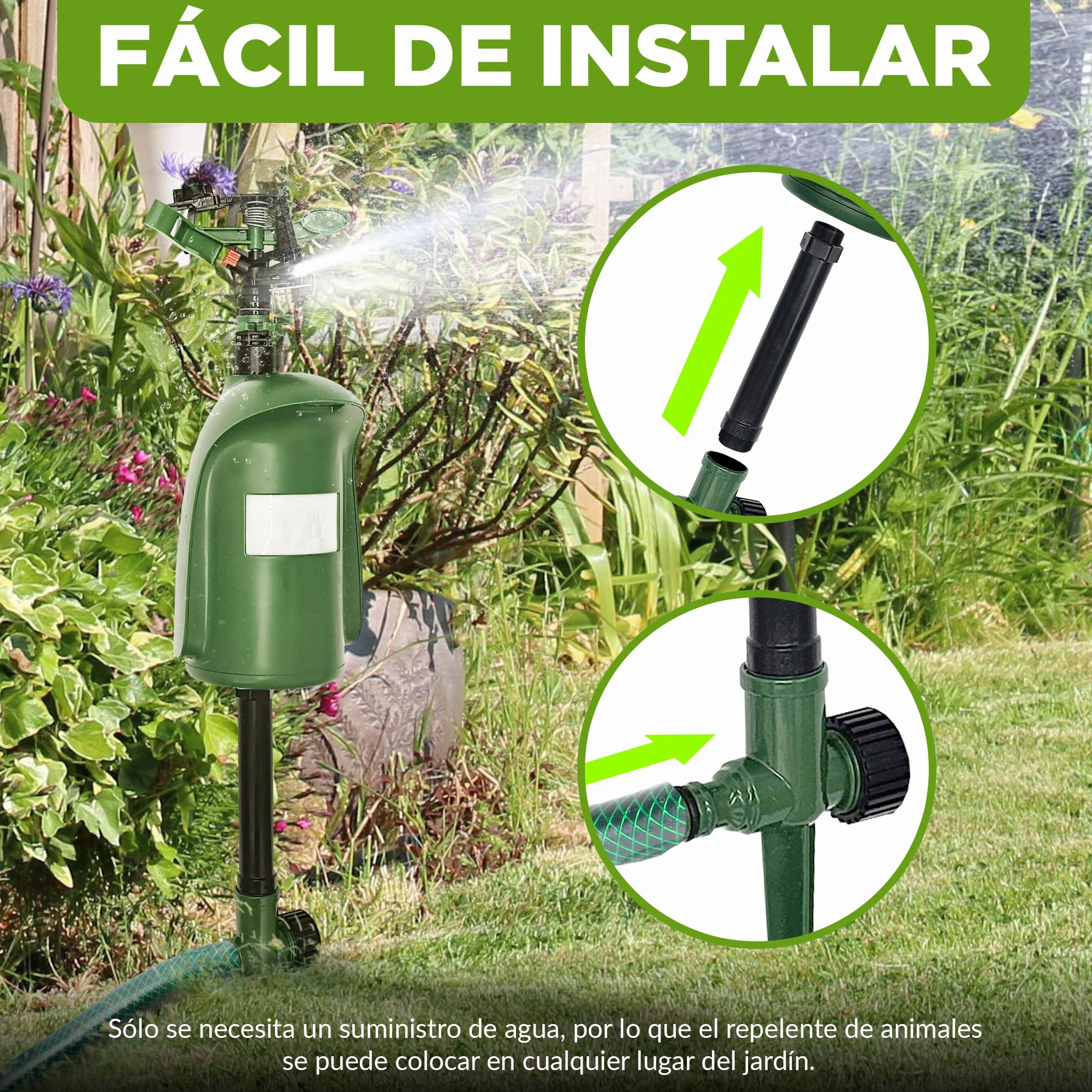 ISOTRONIC Repelente de Animales con Chorro de Agua — Ahuyentador de Gatos y Garzas con Detector de Movimiento 120° — Radio Ajustable para Jardín y Estanque — Defensa Eficaz (2 Unidades)