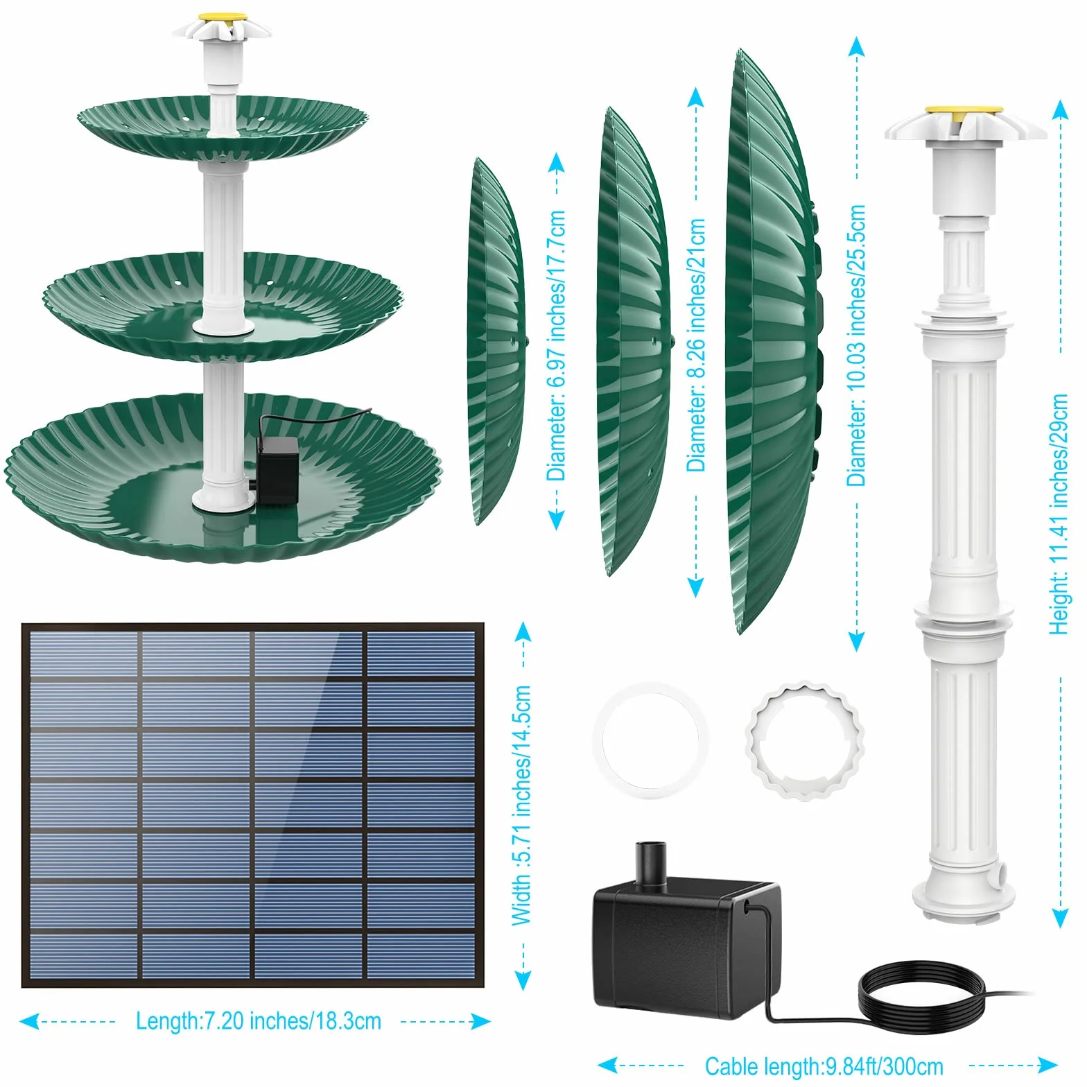 AISITIN - Fuente Solar para baño de pájaros, 3,5 W, 3 Niveles, Desmontable Fuente Solar para baño de pájaros, jardín Fuente, decoración de jardín, comedero, pájaros