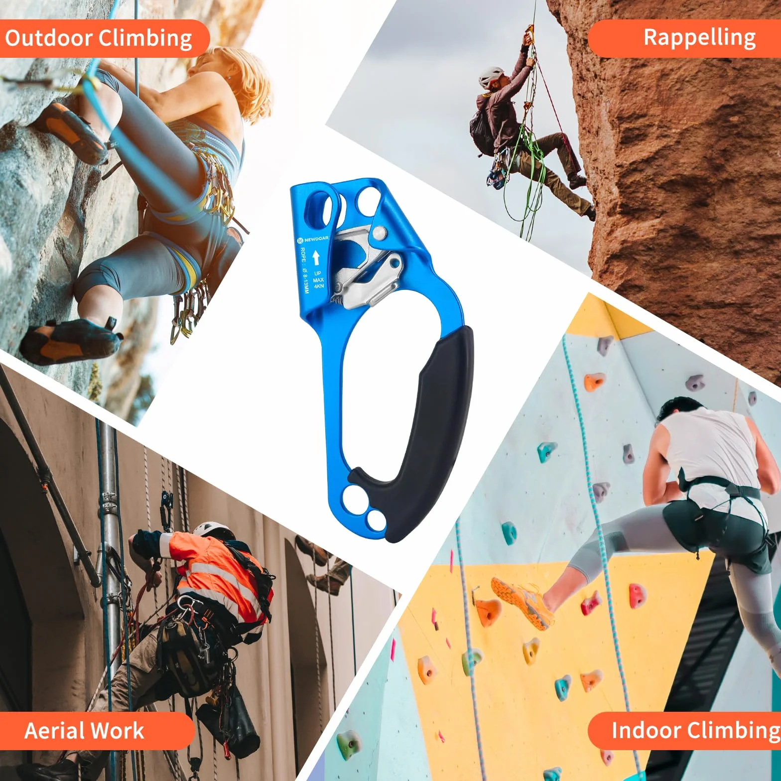 NewDoar Hand Ascender Rock Climbing Tree Arborist Rappel Gear 8~12MM Rope Clamp