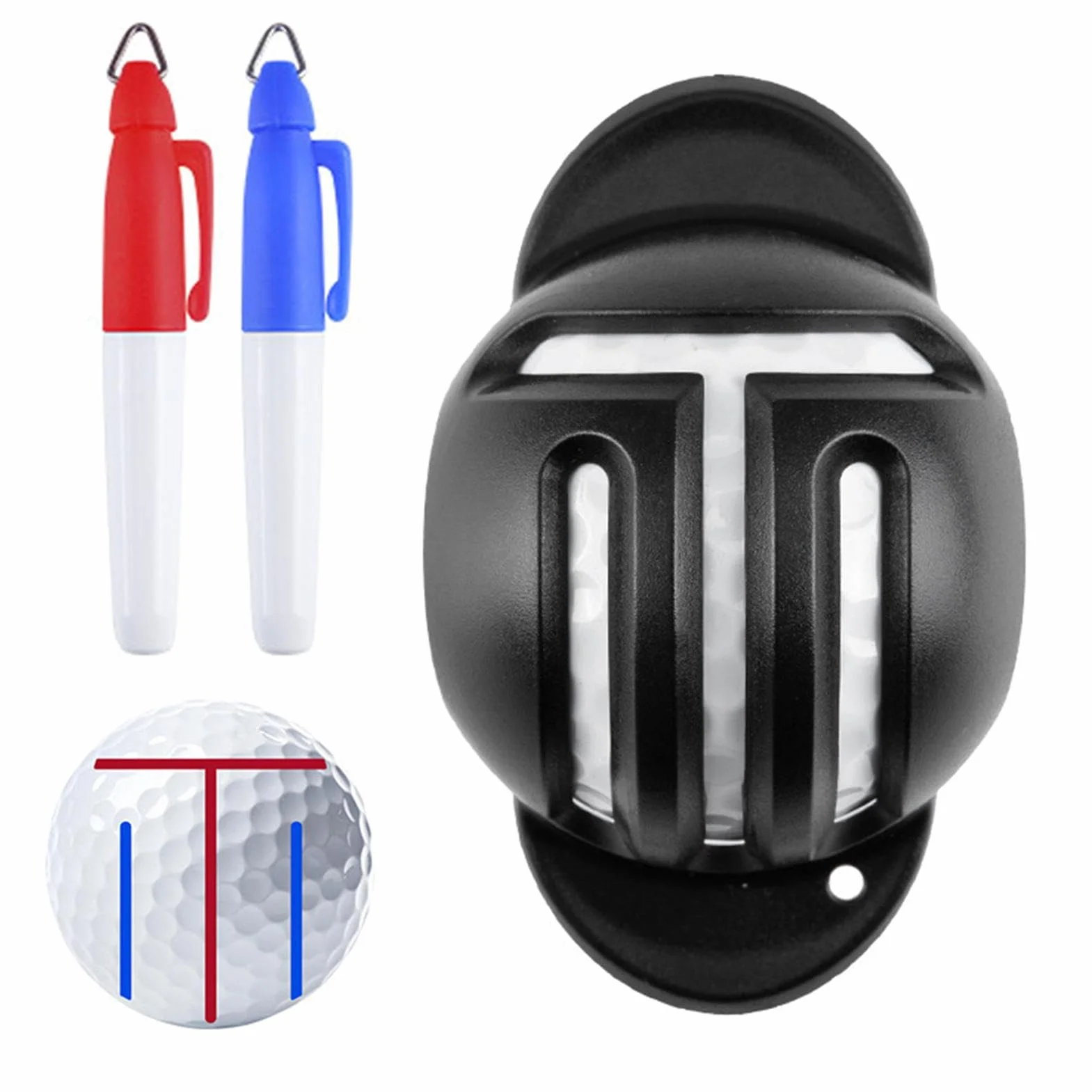 Herramienta de marcado de alineación de pelotas de golf, diseño reversible, 2 unidades