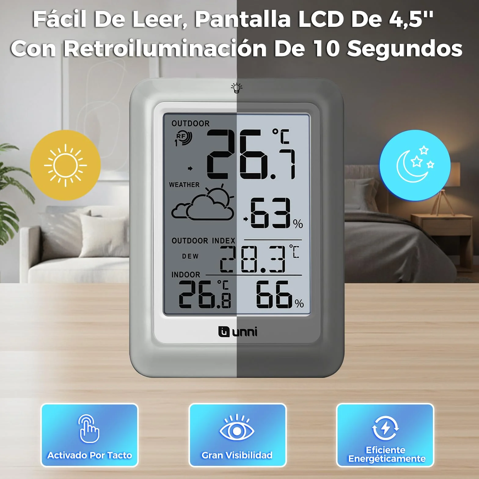 Termómetro inalámbrico para interiores y exteriores funciona con baterías, Sensor remoto de 100 m de alcance y pantalla con retroiluminación