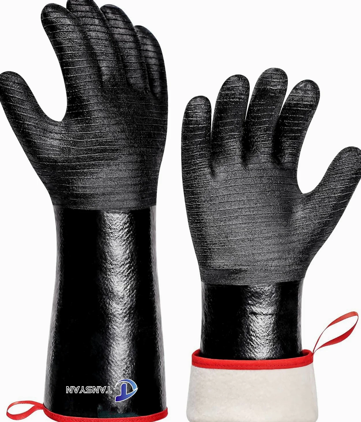 Guantes de barbacoa, guantes resistentes al calor extremo a 500.0 °C para parrilla, barbacoa, guantes impermeables de manga larga para freidora, horno, ahumador, revestimiento de neopreno