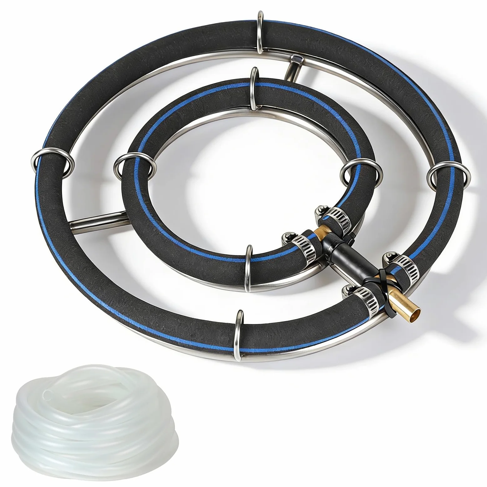 efuturetime Aireación para Estanque, Anillo de Aireación de φ25 cm, 2 en 1 Anillos de Acero Inoxidable 304, Aireador de Estanque con Manguera de 5 m y φ9 mm