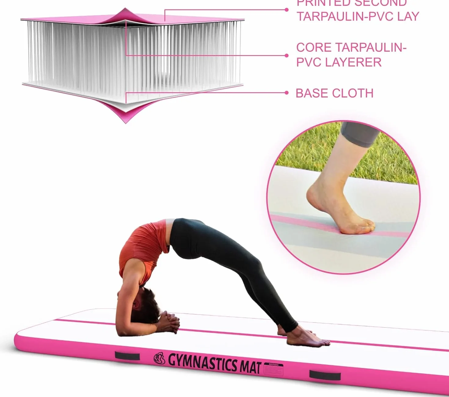 Tapis de Tumbling Gymnastique avec Pompe à Air Sac de Transport Maison Extérieur Yoga