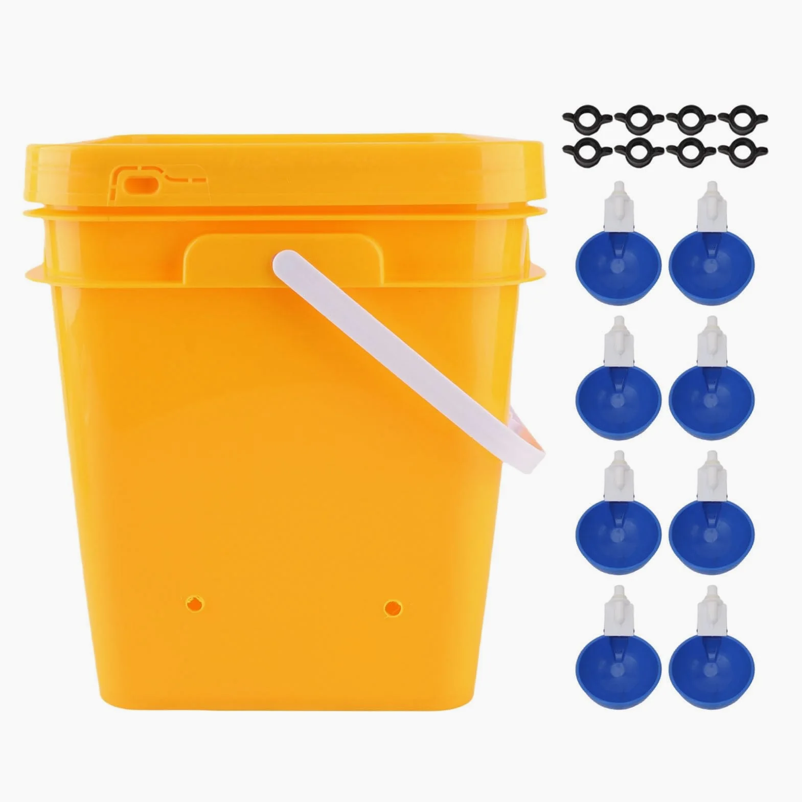 Generic Comedero de Agua para Aves de Corral con Llenado Automático de 12L y Vasos para Beber, Equipo Limpio y Práctico para Propietarios de Pollos (Cubo + Tazón Azul Grande + Tornillos Negros)