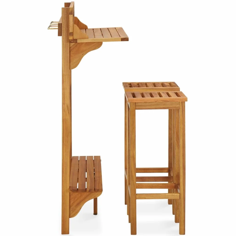 vidaXL Juego de Muebles de Bar de Balcón Jardín 3 Piezas Patio Balcón Bar Bistró Pub Comedor Mostrador Taburete Mesa Alta Madera Maciza de Acacia