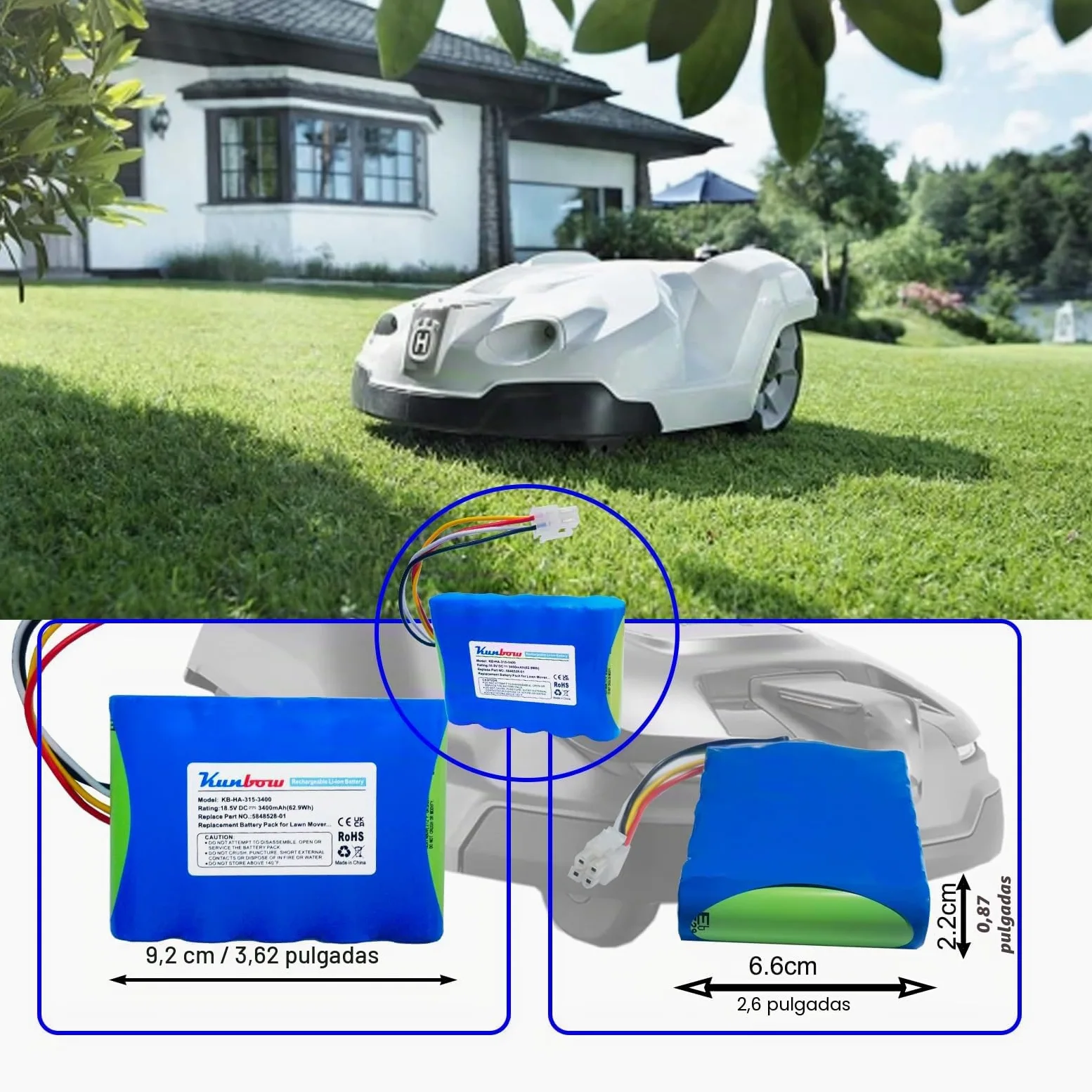Batería de repuesto para robot cortacésped Husqvarna Automower 310,315,5848228-01,5848228-02,5848528-01, 5895862-01, compatible con Gardena Sileno R100Li, R130Li, R166 0Li césped rojo Bot.