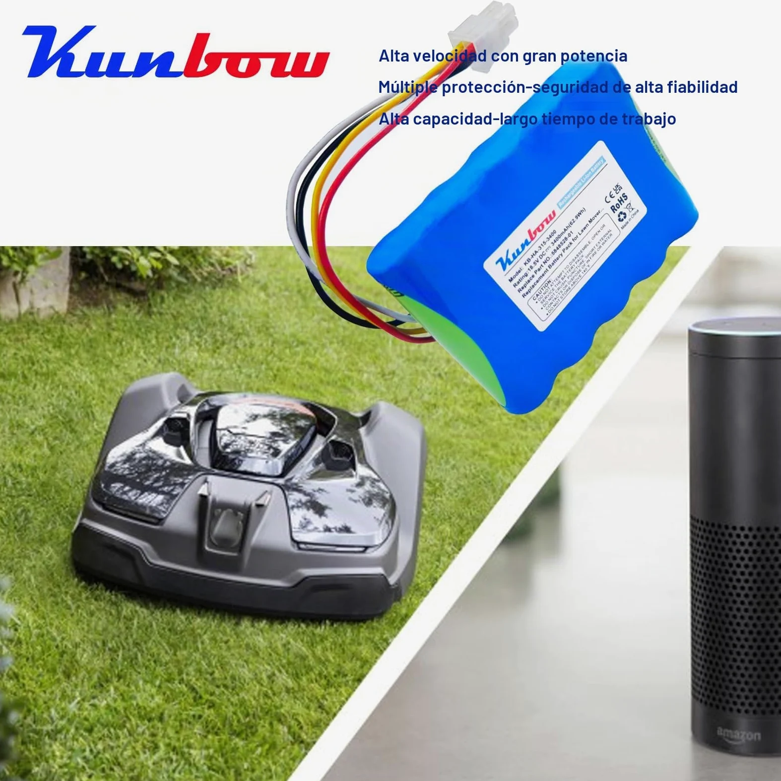 Batería de repuesto para robot cortacésped Husqvarna Automower 310,315,5848228-01,5848228-02,5848528-01, 5895862-01, compatible con Gardena Sileno R100Li, R130Li, R166 0Li césped rojo Bot.