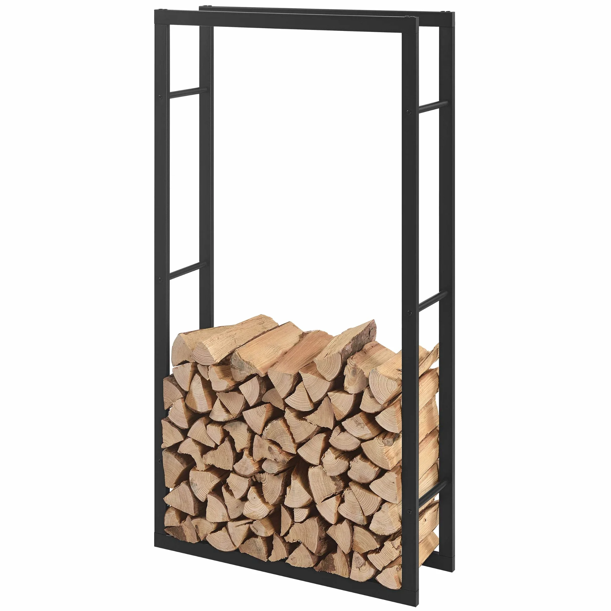 [en.casa] Soporte para Leña Organizador Leñero para Fogata Chimenea Estantería para Madera Interior/Exterior Acero - 80 x 25 x 150 cm - Negro