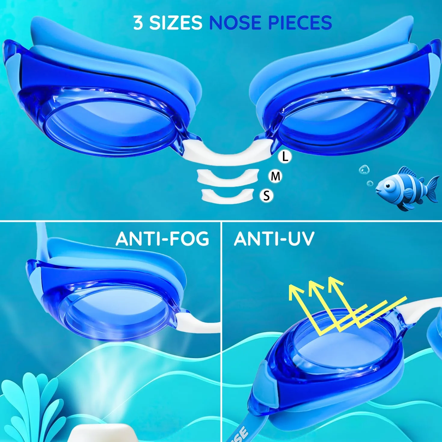 MOMUSE Gafas de natación para niños paquete 2 unidades antivaho a prueba de fugas