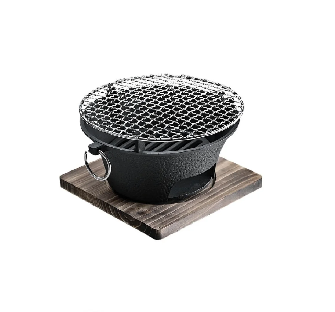 Parrilla de carbón de hierro fundido, estufa portátil de camping, parrilla de barbacoa portátil, pequeñas parrillas de carbón, estufa de camping - Hierro fundido, duradera (28 cm)