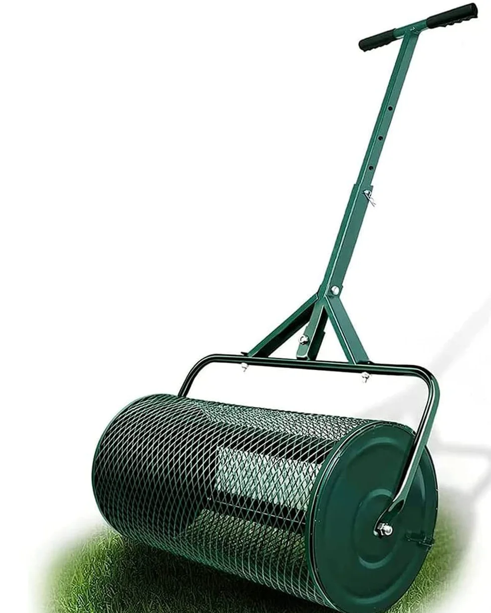 Esparcidor de abono de 24 pulgadas, cesta de malla de acero con recubrimiento en polvo para esparcir estiércol, tierra vegetal, turba, césped y herramienta de jardín