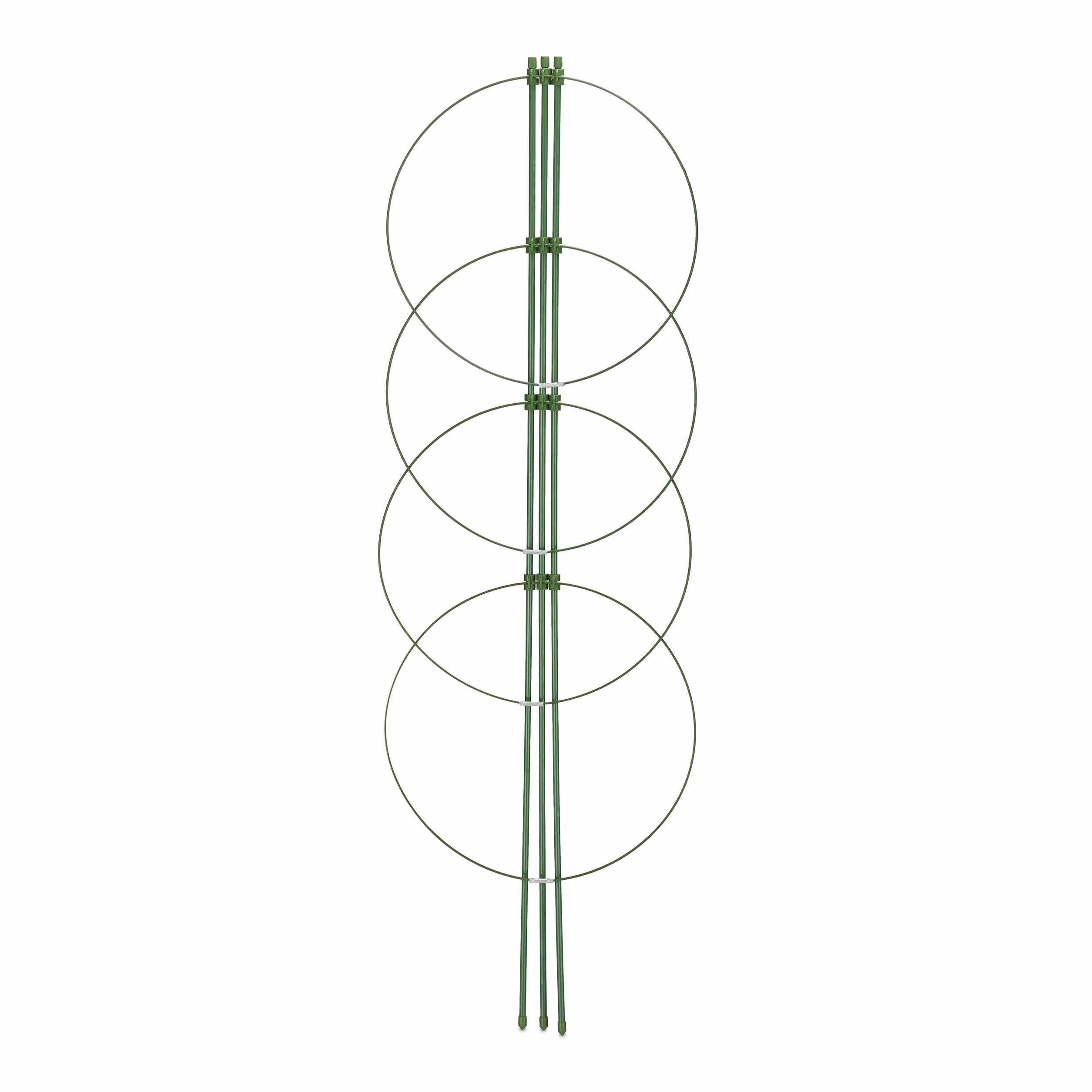 Relaxdays Pack 10 Tutores Plantas, 90 cm Alto, Soporte Enredaderas 4 Anillos, Guía Trepadoras, Metal y Plástico, Verde