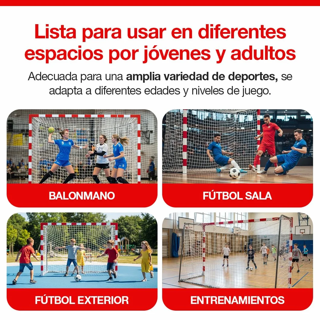 Red Porteria Futbol Pack 2 Unidades Redes 100x100mm Nylon Alta Resistencia Deportivas Balonmano Fútbol Sala Exterior Interior