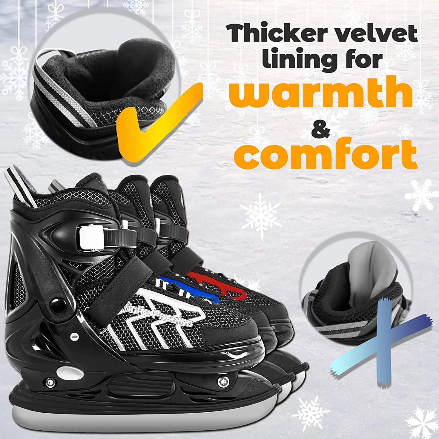 Nattork Patines de Hielo Ajustables para niños, Soporte Reforzado Tobillo Hockey