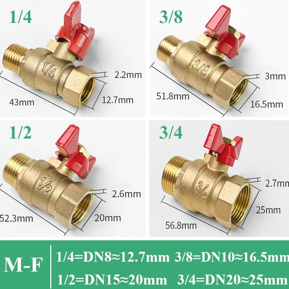 Conector de toque de manguera, Tubo de conexión Válvula bidireccional rápida, 1/4" 3/8" 1/2" 3/4" Válvula de bola de cierre de latón con mango de mariposa for combustible, gas, agua, aceite,