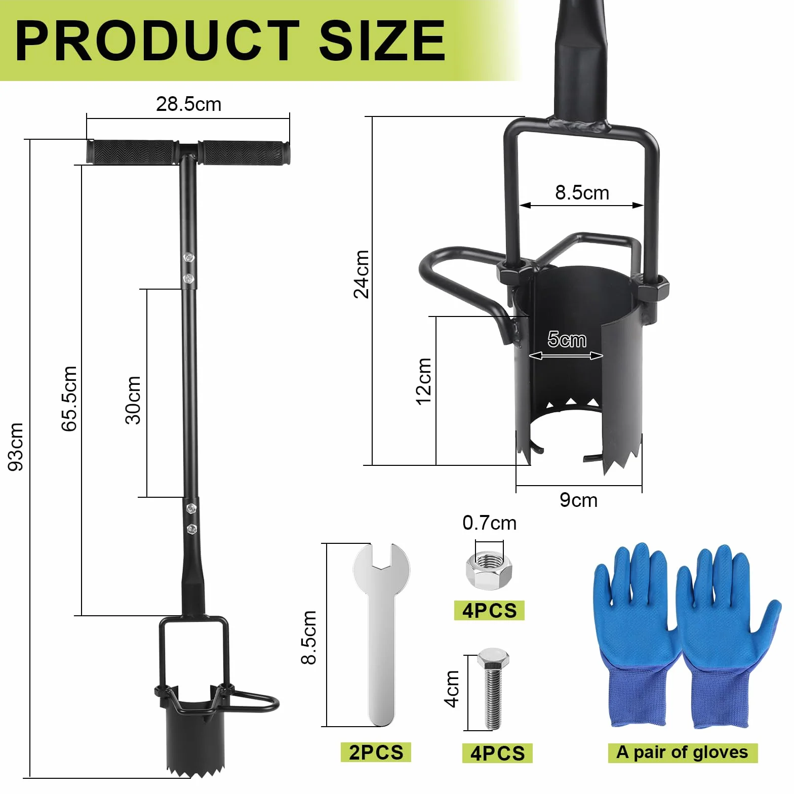 EXLECO Plantador de Bulbos 94 cm, Herramienta Jardinería Manual con Soporte para Pisar y Borde Dentado