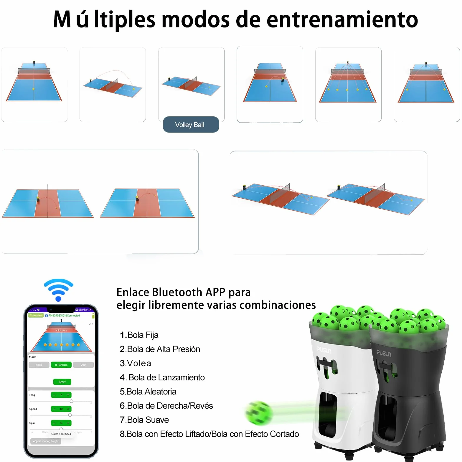 Máquina Lanzadora de Pickleball PP-Mini Pro, 8-60km/h, 45+ Pelotas, Control App