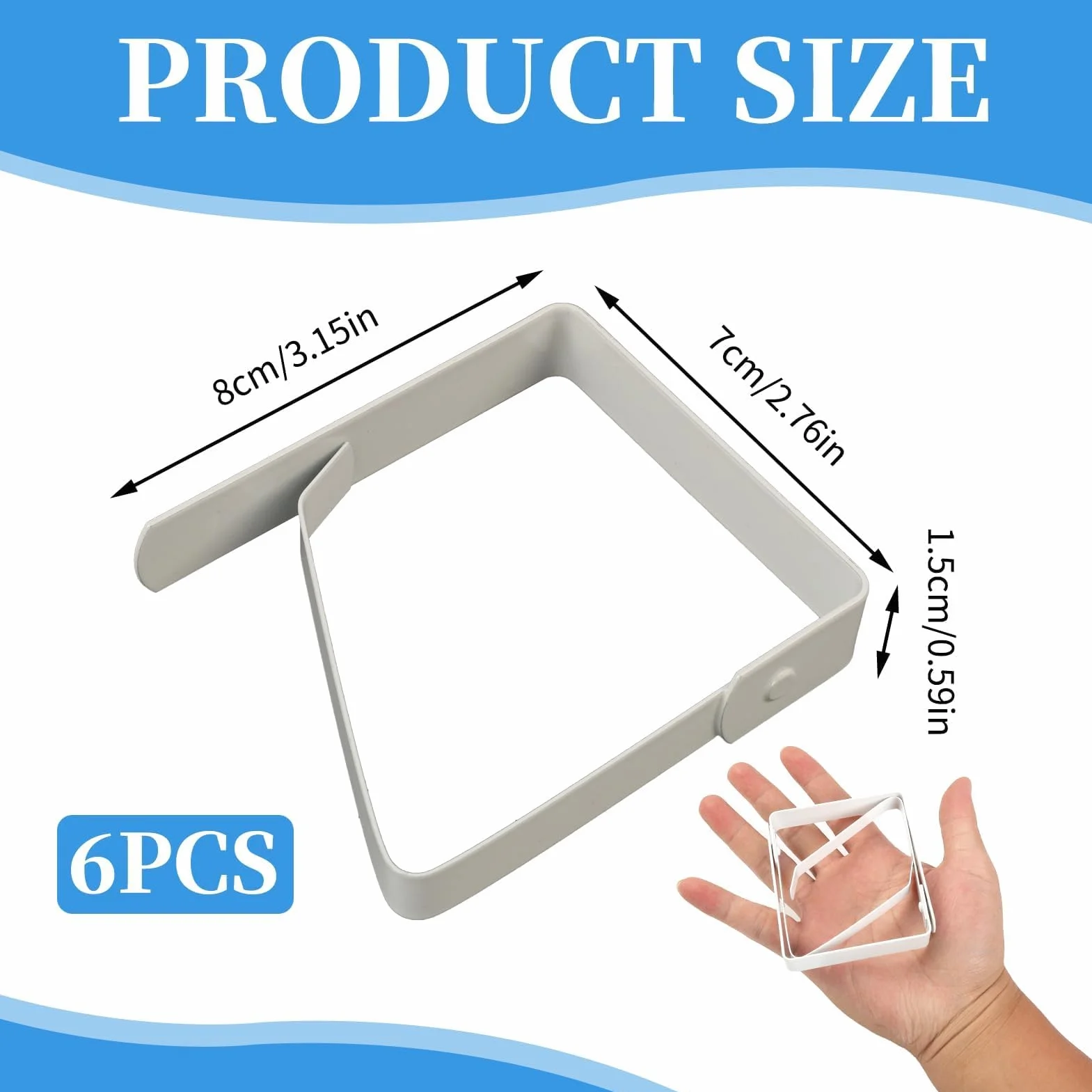 6 pinzas de mantel de acero inoxidable de gran formato, 8 x 7 cm, pinzas de mantel para mesas gruesas de 0 a 7 cm, para mesa de jardín, restaurante, comedor, fiestas, bodas