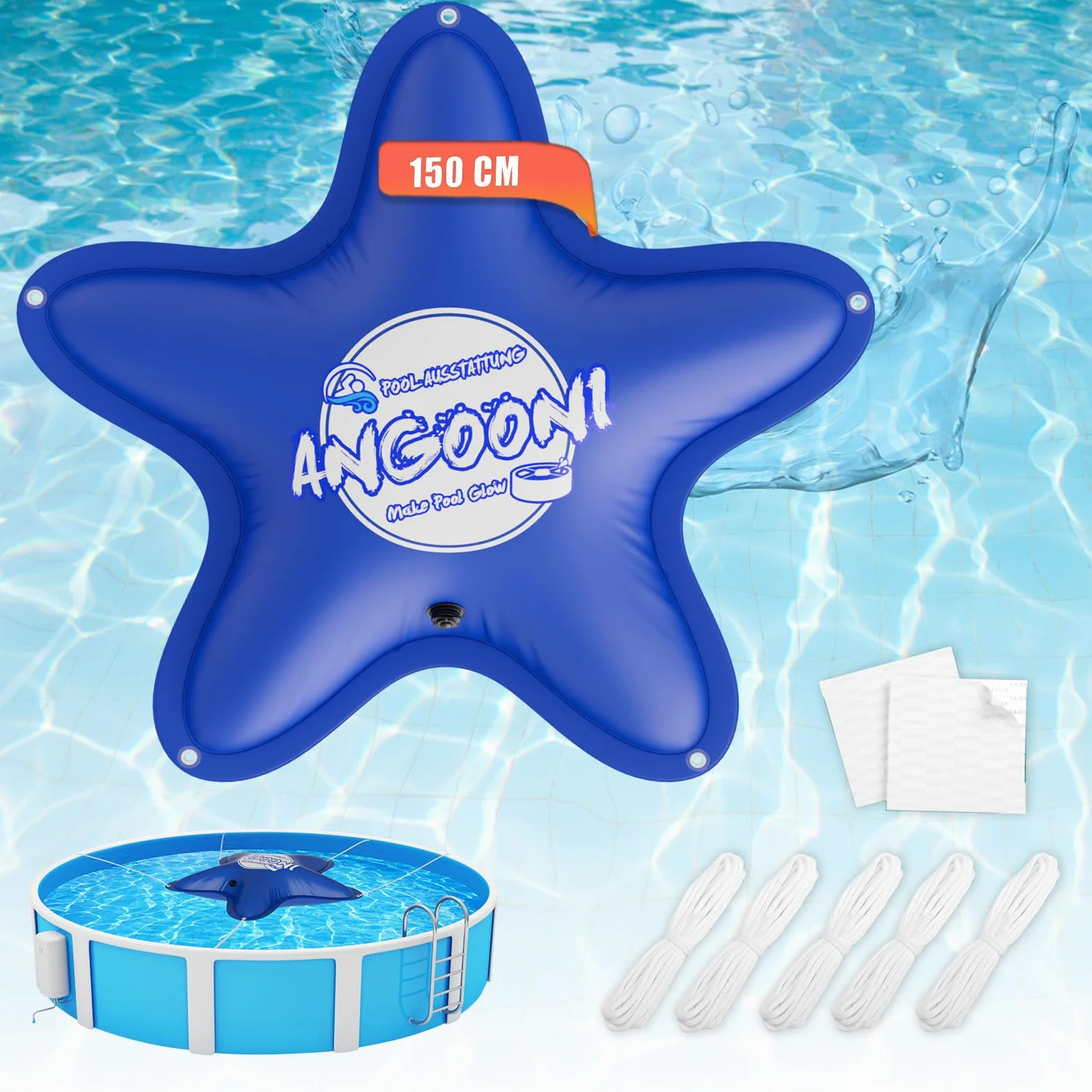 Angooni Cojín de piscina de invierno 150 × 150 cm XXL cojín de aire para piscina con doble costura para cubrir la piscina – Cojín de piscina para el invierno con válvula de inflación doble Boston