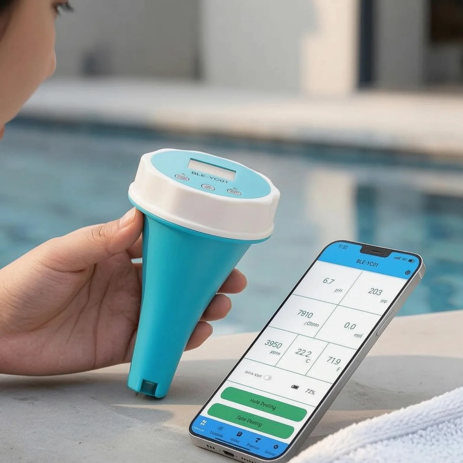Harilla Industrial Medidor de Agua Ph ORP TDS Temperatura Conexión App Pantalla Digital Operación Sencilla Construcción Confiable Adecuado para Piscinas Spas