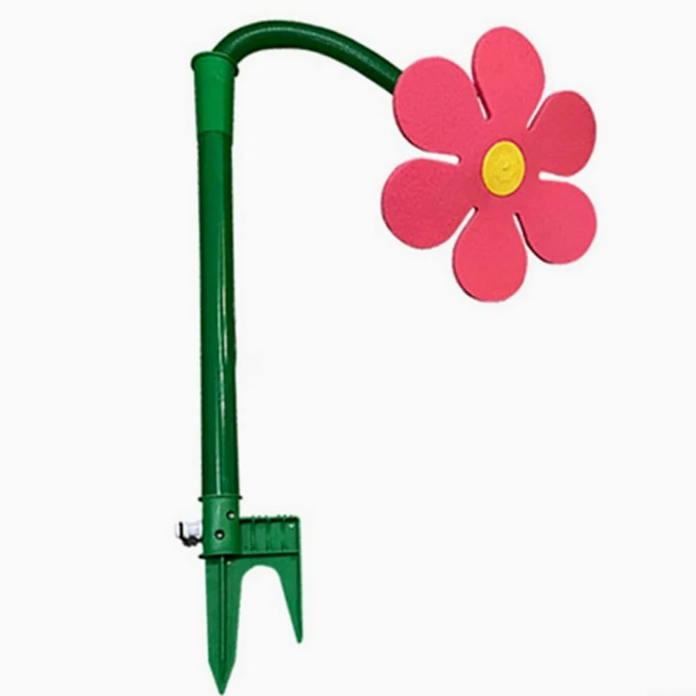 Herramientas de riego de jardín de 360 grados, aspersor de girasol giratorio automático, para césped, parterres, huertos, equipos de riego de polietileno con estaca de espuma (rosa roja)