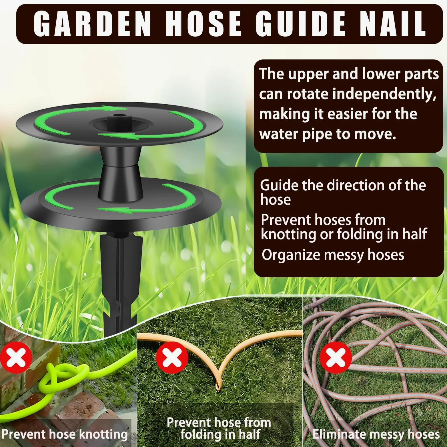4 puntas de guía de manguera de jardín, guías de manguera de metal para jardín, resistentes, guías de manguera de jardín de hierro fundido para exteriores, estacas de guía de manguera con