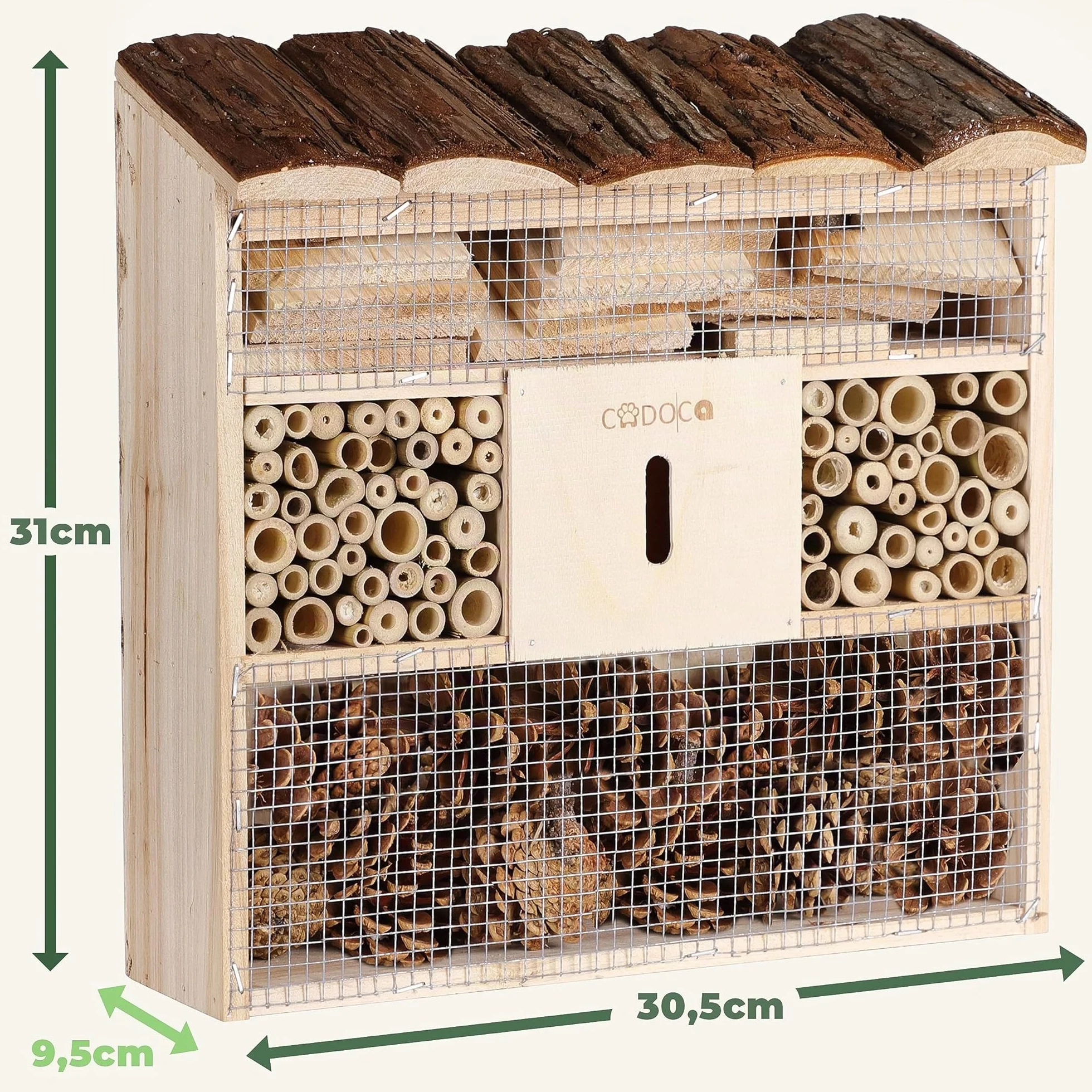 CADOCA® 2X Hotel de Insectos de Madera 31x31cm Observatorio de Insectos Casa Natural Nido para Colgar Abejas Jardín