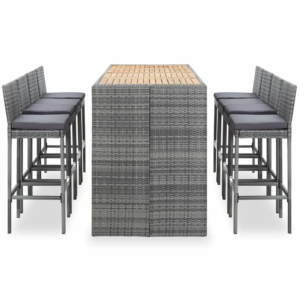 vidaXL Muebles de Bar Jardín 9 Piezas Patio Conjunto Casa Exterior Comedor Aire Libre Asientos Balcón Ratán Sintético Gris Madera Acacia