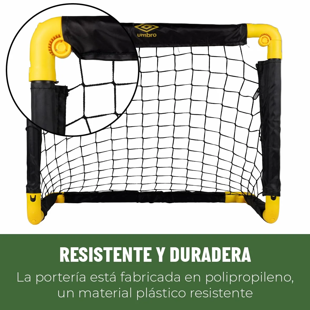 Umbro Portería de fútbol plegable 50x44x44 cm para jardín niños adultos interior exterior Negro/Amarillo
