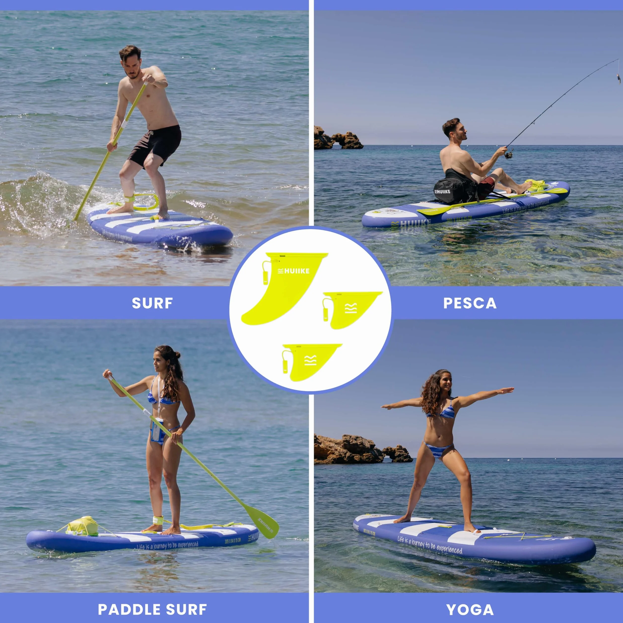 HUIIKE Quilla Paddle Surf Pack de 3 Desmontables Aleta con Cierre de Seguridad Tabla Padel Sup Board Inflable