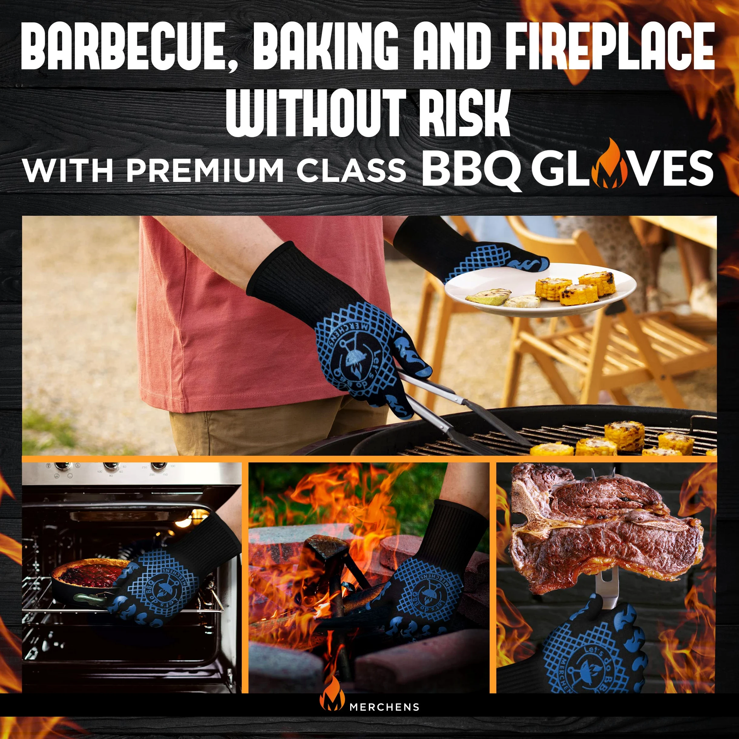 Guantes BBQ 33 cm Manoplas (Azul)