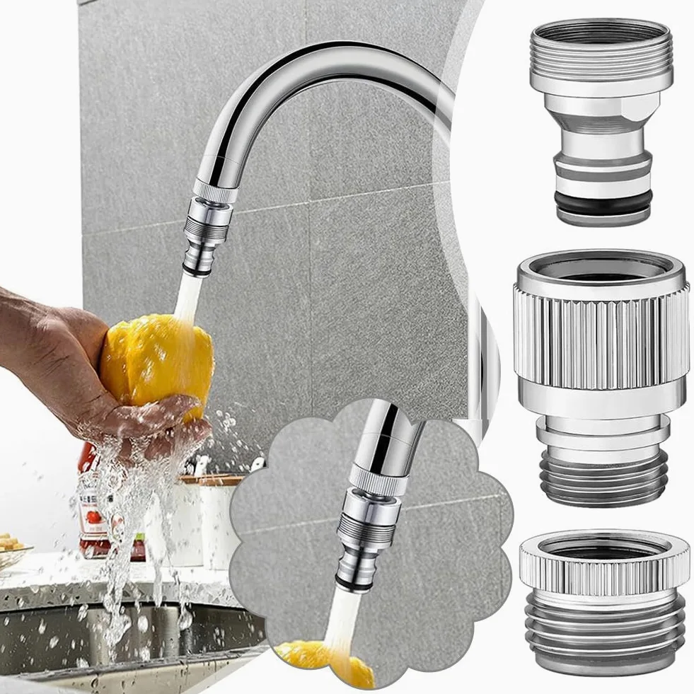 Juego de adaptadores de grifo giratorio para manguera de jardín con conector rápido y arandela portátil, ideal para mangueras de ducha y baño de mascotas, modelo 2025