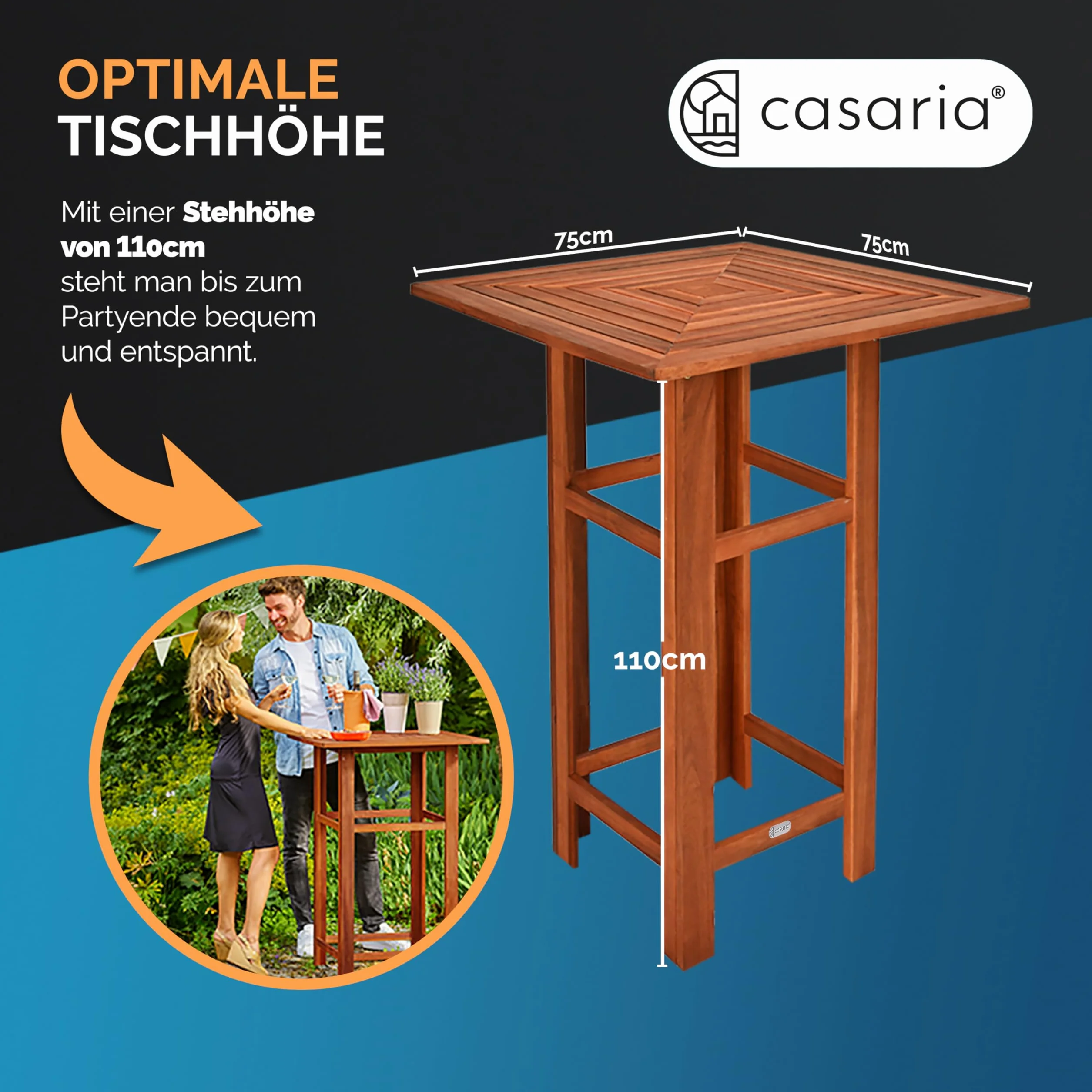CASARIA® Mesa Alta de Bar con 2 Taburetes Set Muebles Jardín Cocina Madera 110x75x75cm Terraza Balcón