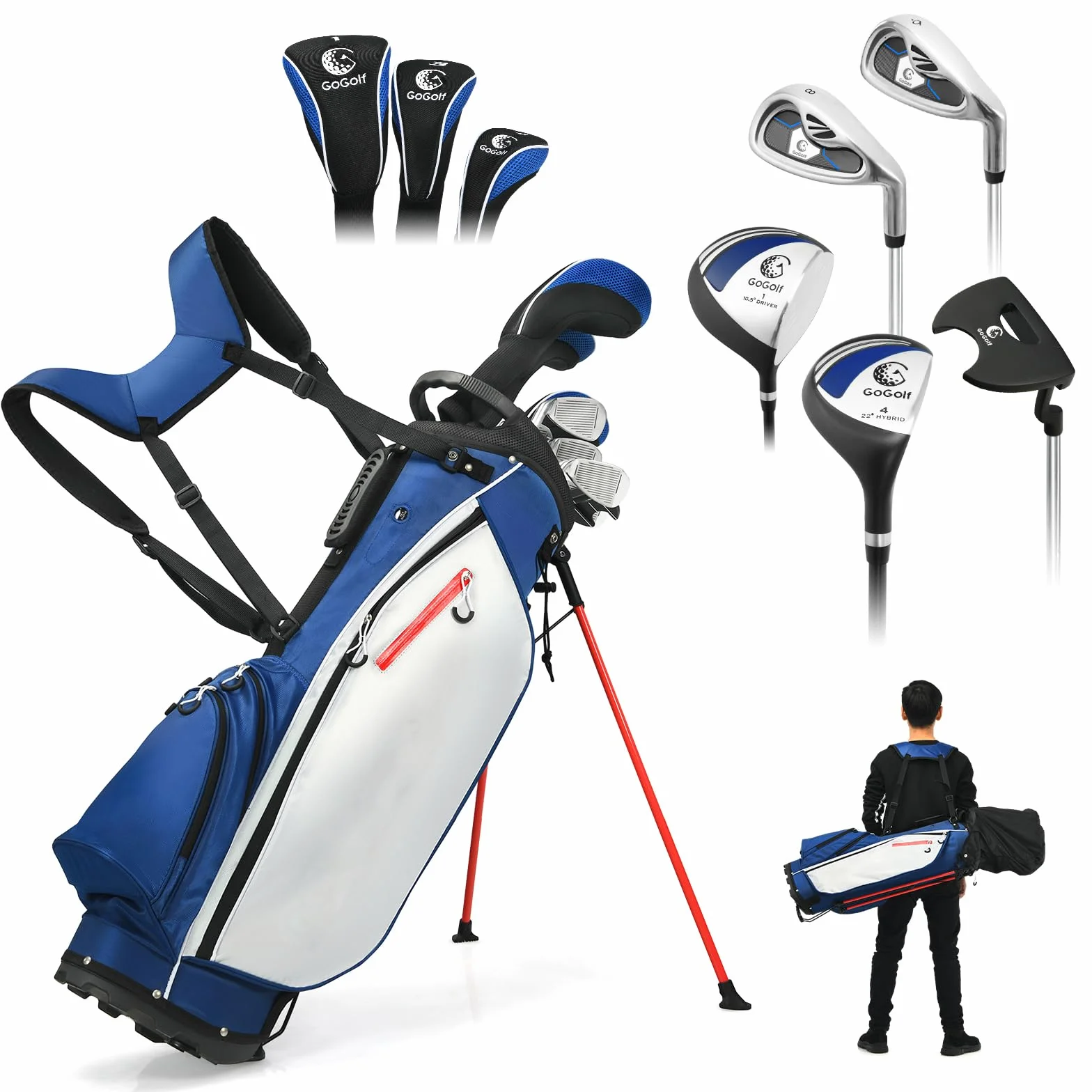 LIFEZEAL Juego de Golf Completo para Hombre, Palos de Golf Portátil para Diestros, Bolsa Trípode 7 Compartimentos, Putter, 3 Maderas, 5 Hierros