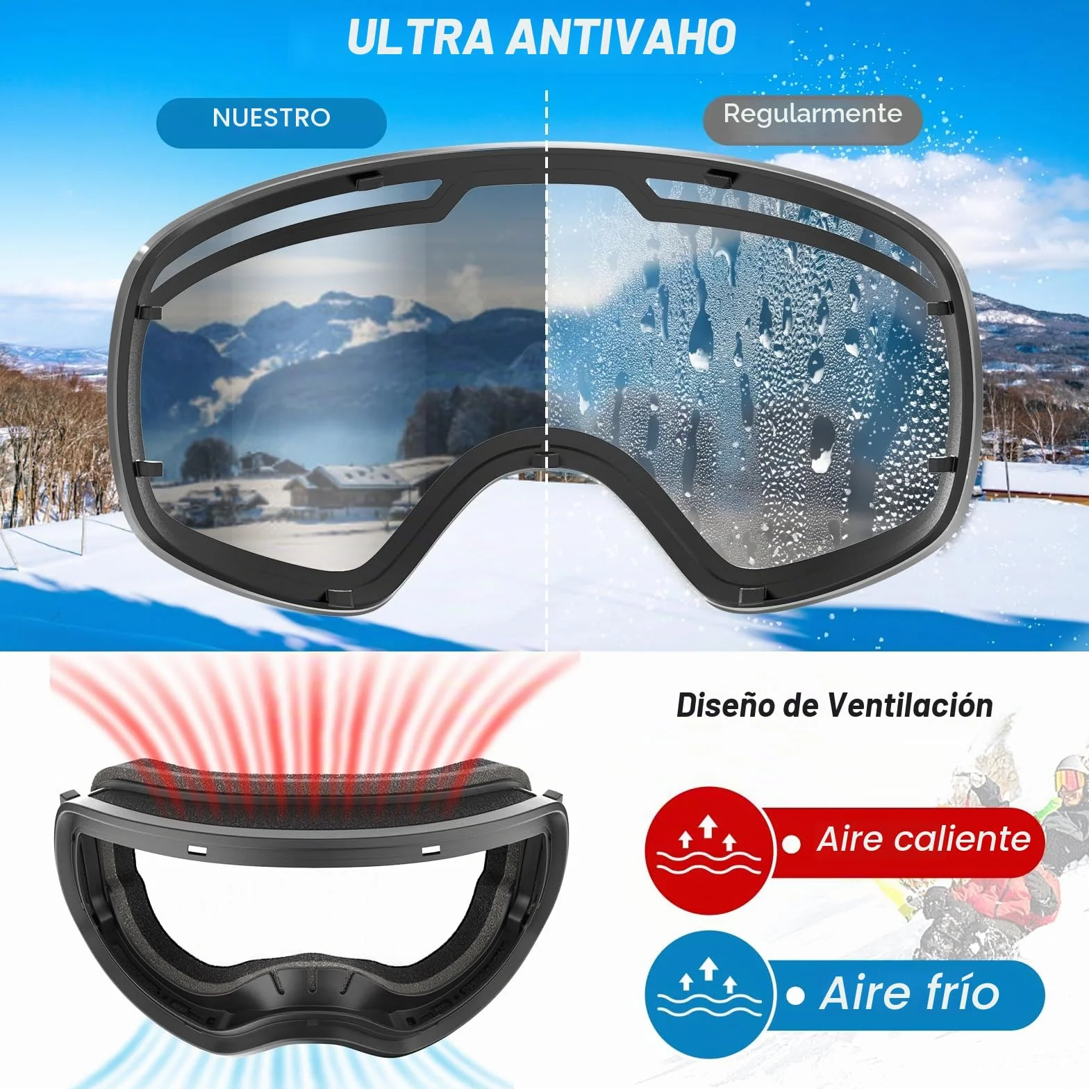 Gafas de esquí OTG sin montura para hombre y mujer