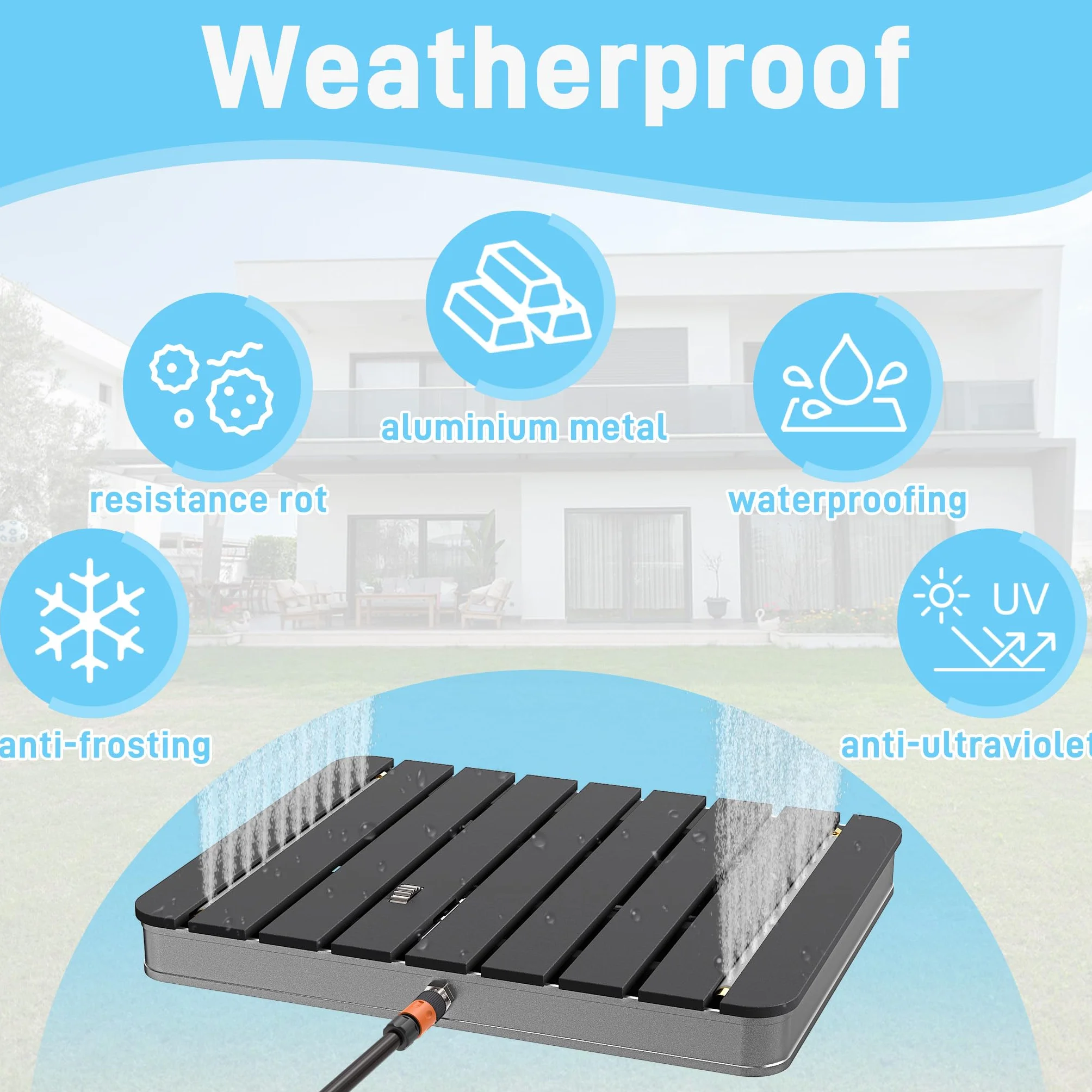 UISEBRT WPC Ducha de jardín con ruedas hasta 4 m de altura de la fuente, antideslizante, resistente a la intemperie y a las heladas y a los rayos UV, ducha exterior para piscina, camping, sauna